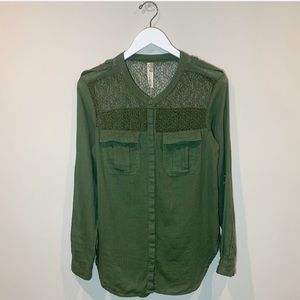 Free People Button Down Shirt Olive Green
